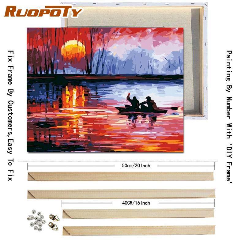 RUOPOTY Oil Painting By Numbers Seaside Landscape Wall Art Unique Gift Hand Painted Picture By Numbers Sunset For Living Room