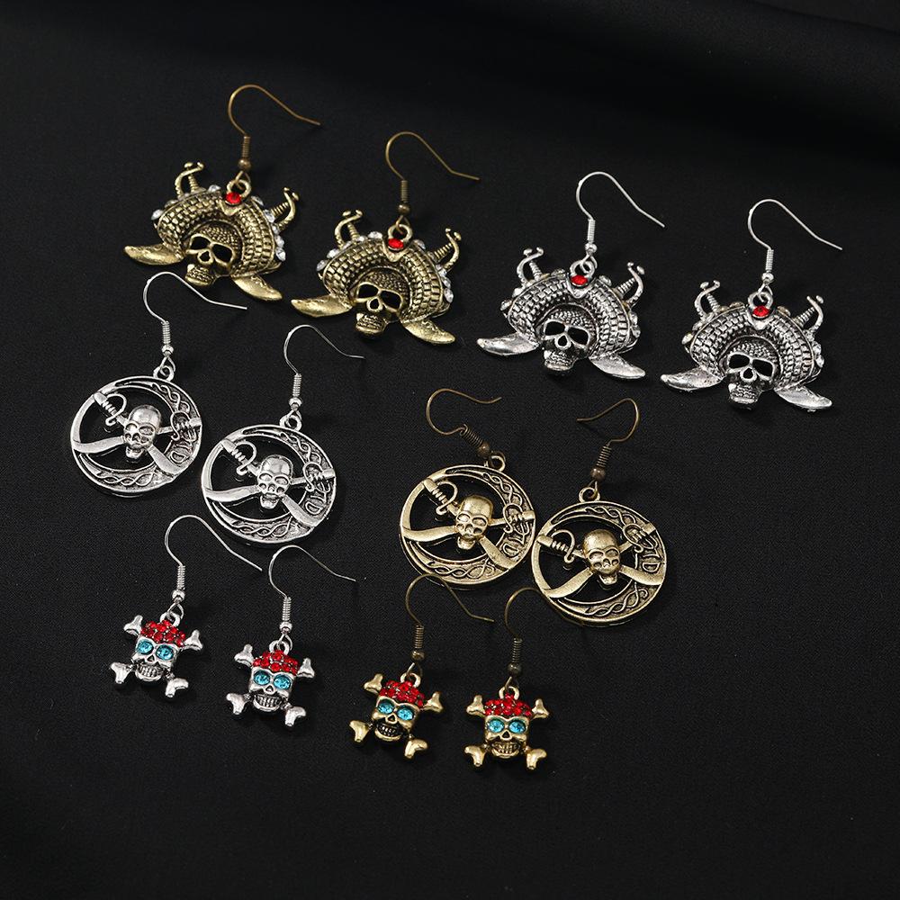 Halloween Alloy Ornament Diamond Skull Pirate Captain Earrings Fashion Earrings