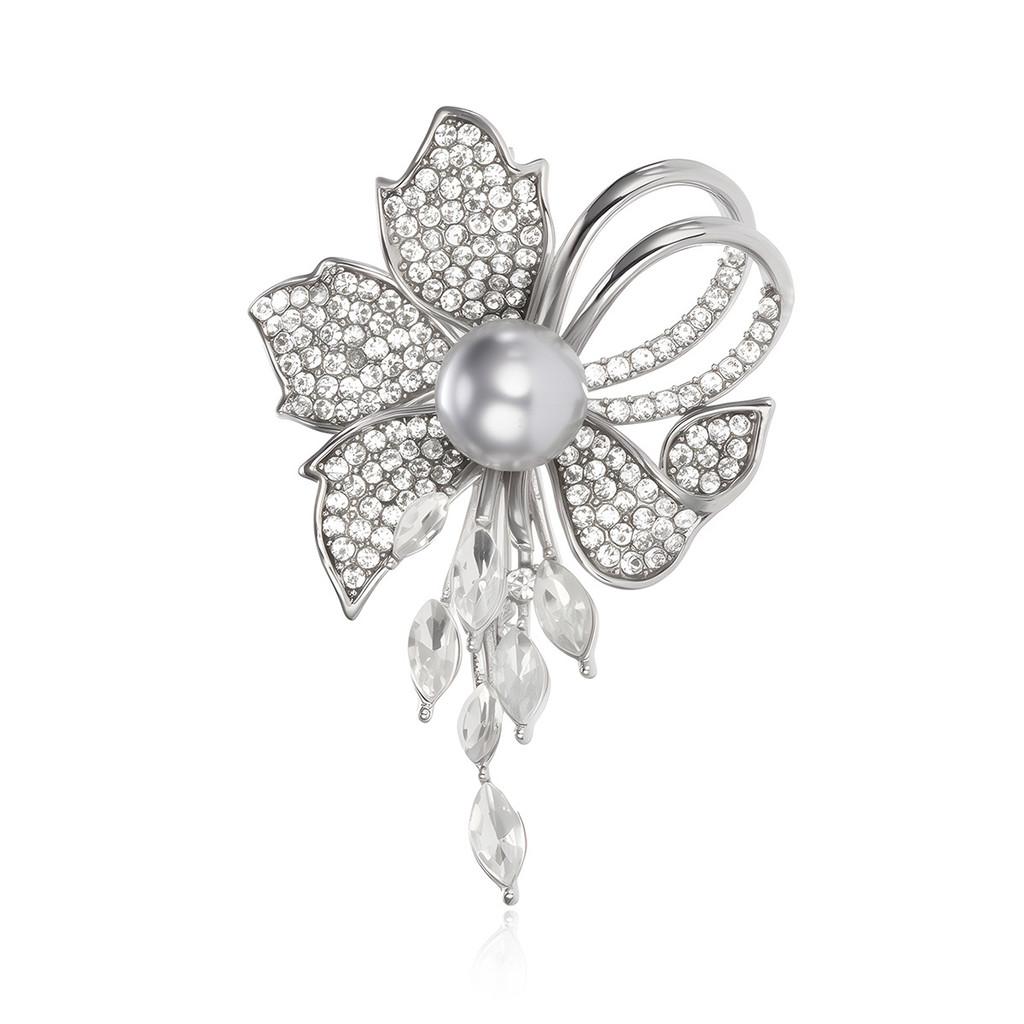 Flower Brooch Pin With Rhinestones For Women Elegant Jewelry Accessory