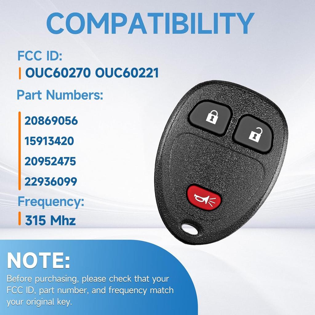 Key Fob Replacement Fits for Chevy Silverado 1500 2500 Tahoe Suburban Avalanche Equinox GMC Sierra Acadia Yukon XL 2007 2008 2009 2010 2011 2012 2013
