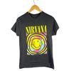 Nirvana Smiley Face Band T T-Shirt Charcoal Gray Women's Size Medium