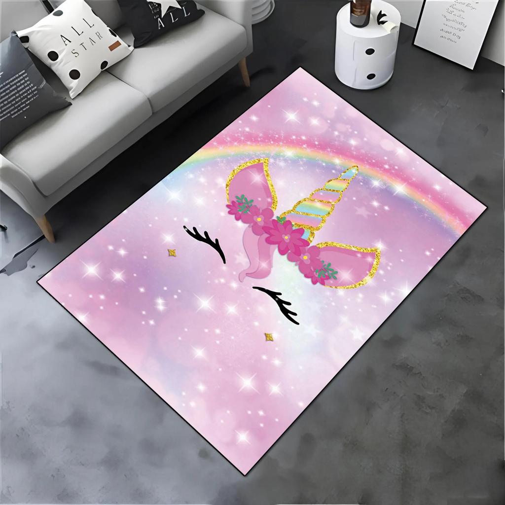 Cartoon Cute Unicorn Printed Carpet Children's Play Rug Hallway Balcony Non-slip Floor Mat Girl Living Room Home Decoration