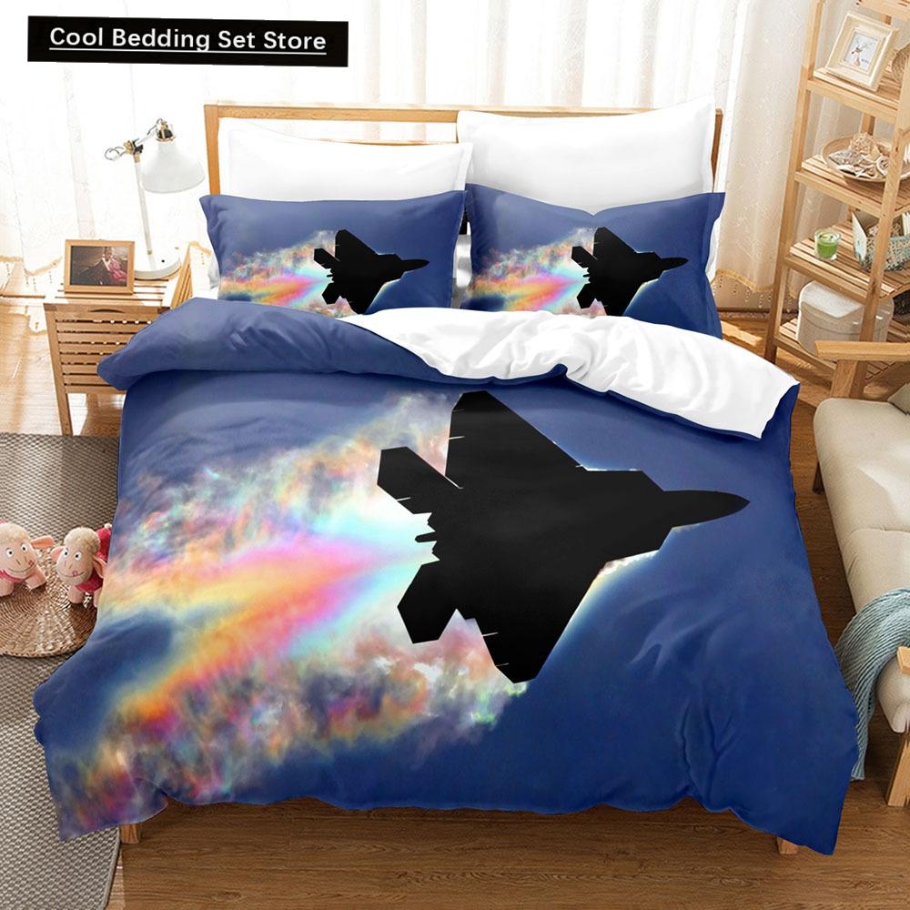 Fighter Fire King Queen Full Duvet Cover Cool Airplane Bedding Set Military Fans Quilt Cover Red Black Polyester Comforter Cover