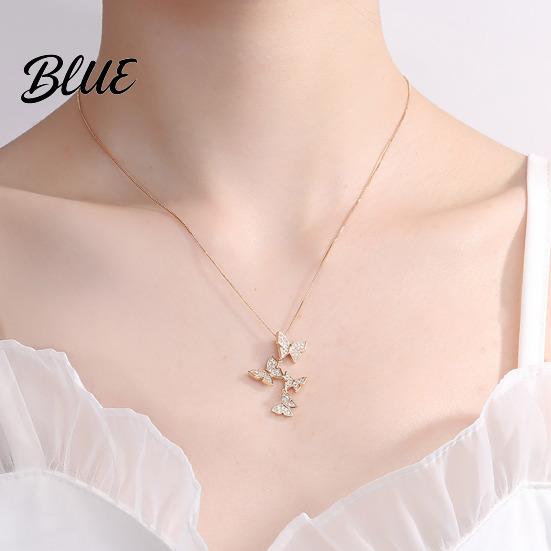 Elegant Butterfly Pendant Necklace Women Rhinestone Butterflies Anti-rust Clavicle Chain