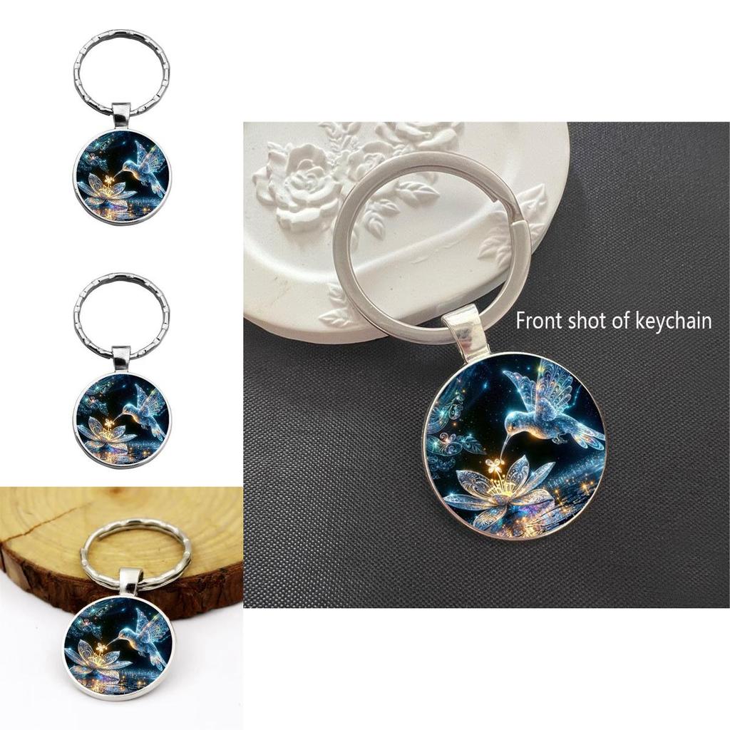Modern Minimalist Hummingbird And Flower Pendant Keychain With Glass Material For Gift Giving And Party Decor