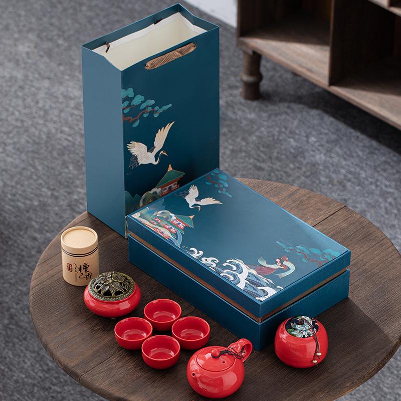Retro Guochaofeng Kung Fu Ceramic Tea Set Gift Box Company Opens with Gifts To Give Customers Thank You Gifts