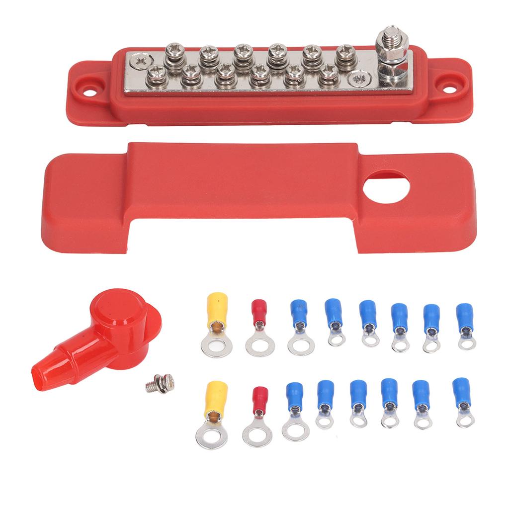 Power Distribution Terminal Block Busbar 12 Position Studs Distribution Block Bus Bar with Cover for Caravan Yacht