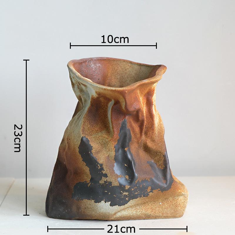 

Pleated Cloth Bags Ceramic Vase Imitation Rust Flower Pot Table Decoration Flowers Arrangement Floral Vases Room Aesthetic Decor