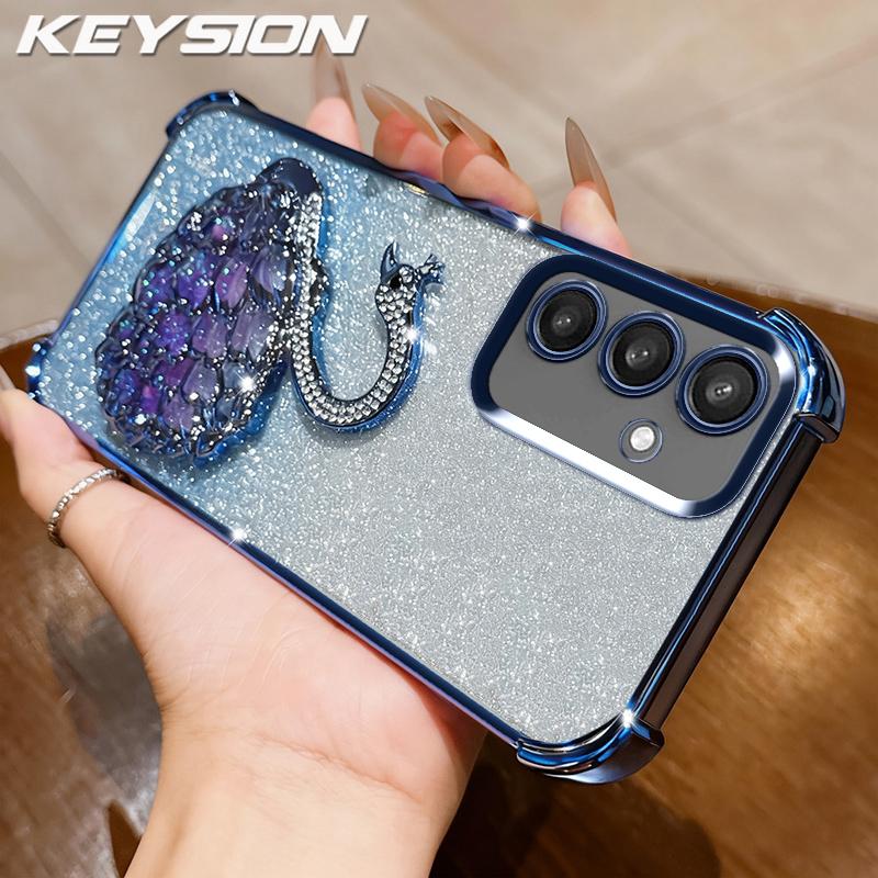 KEYSION Shockproof Plating TPU Phone Case for Samsung S24 S25 Ultra S25+ Glitter Jewelled Swan kickstand Cover for Galaxy S24 S25 FE 5G
