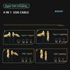 Handy Ladekabel 1M/3.28Ft 4-in-1 USB Universelles Schnellladekabel Lightning+Type C Ausgang für Android/Apple/Laptop/iPad