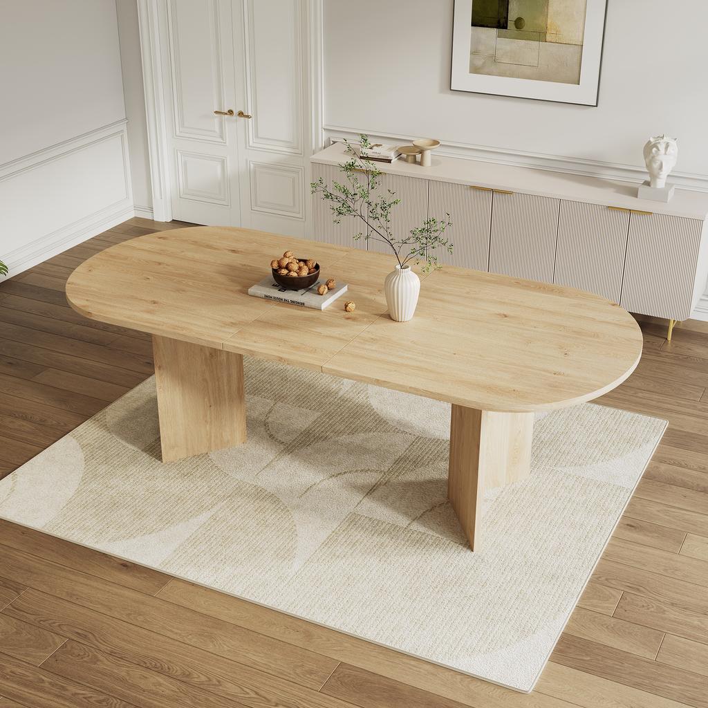 Tavolo da Pranzo Estensibile 160/200 * 90 cm, Adatto per 6-8 Persone, Tavolo da Pranzo con Angoli Arrotondati, Piano Spesso, Stile Semplice, Colore Rovere