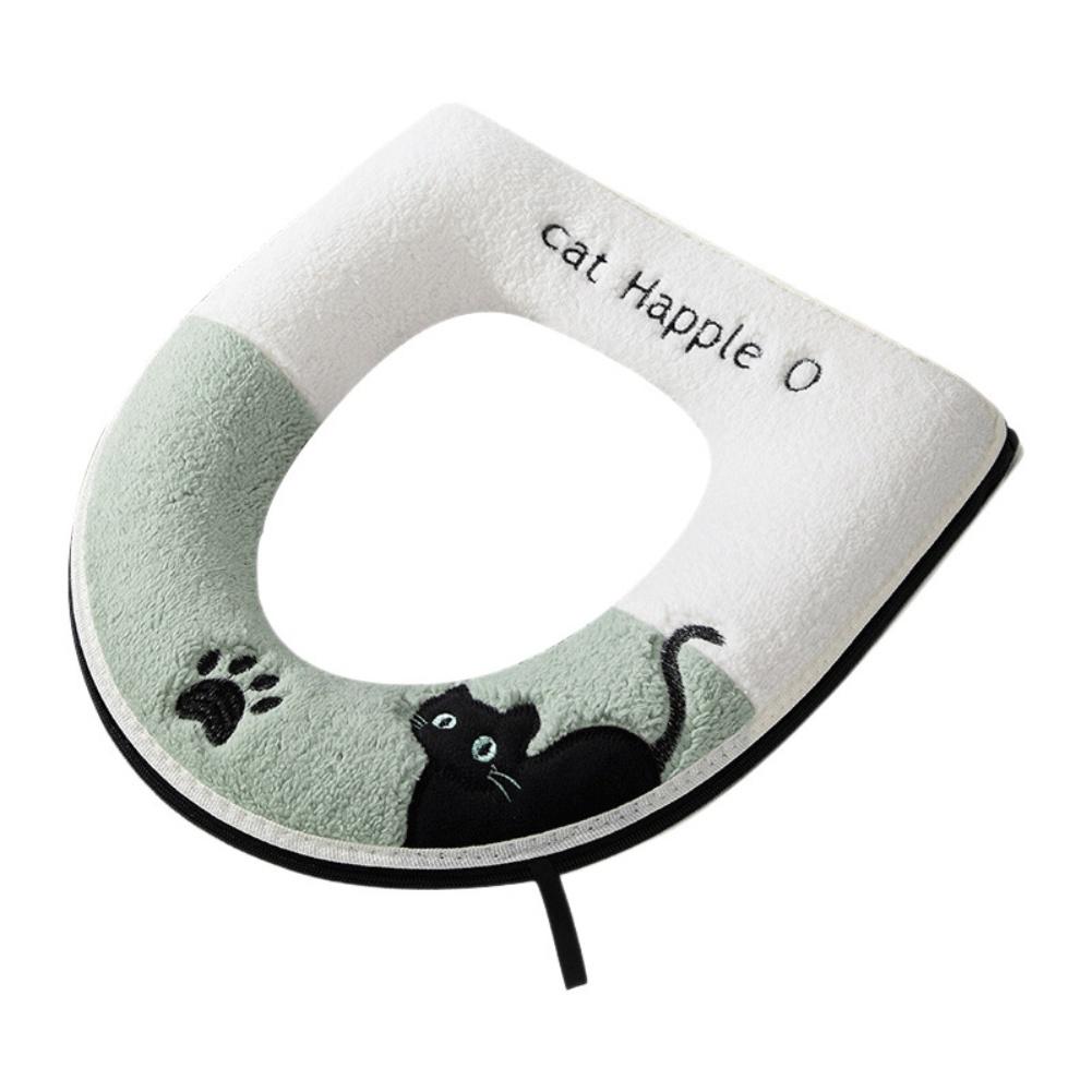 Bathroom Toilet Seat Cover Thickened U-shaped Toilet Seat Zipper Style Toilet Seat Toilet Lid Cushion Household Supplies зелёный