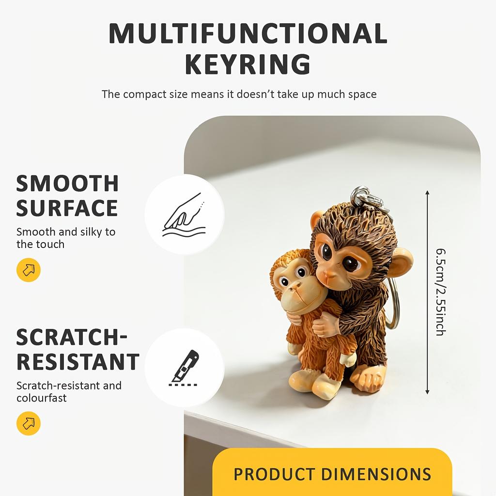 3D Resin Cute Monkey Keychain, Handmade Animal Bag Charm for Backpack, Purse, Keys, Gift