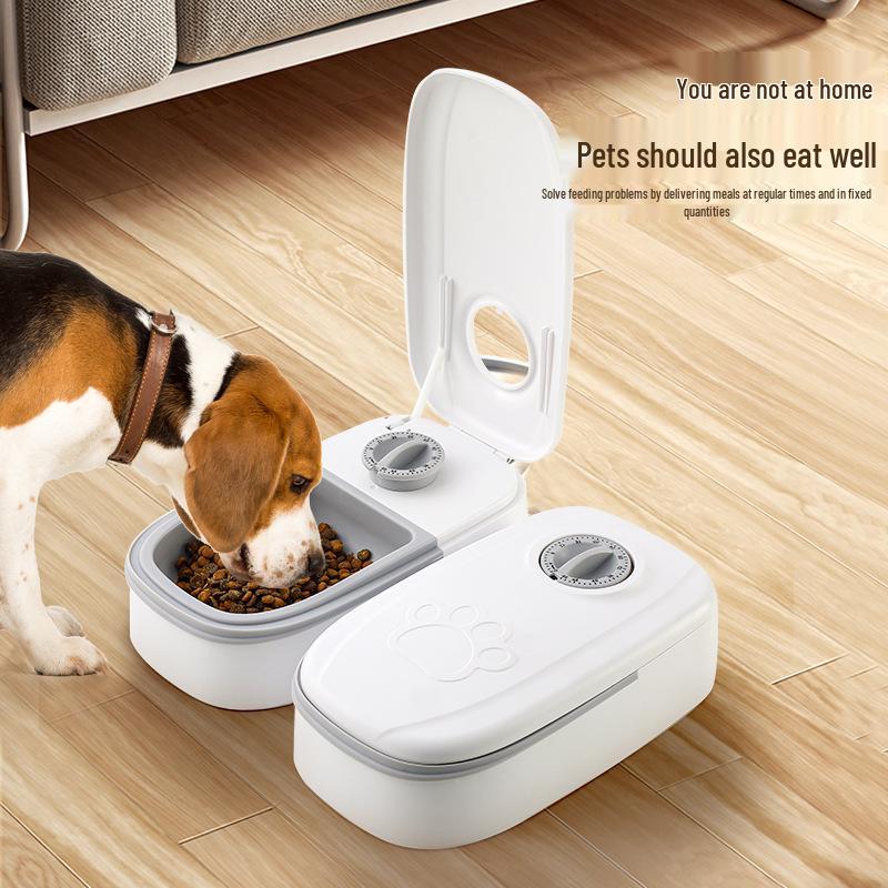 Automatic Double Bowl Pet Feeder for Dogs and Cats - Timed and Quantitative Feeding for Dry and Wet Food