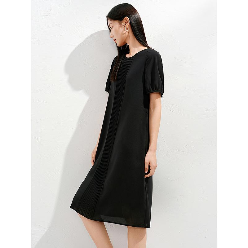 Jiuzi Anna Kou Elegant Temperament Commuting Toothpick Pleated Chiffon Waist Cinching Dress