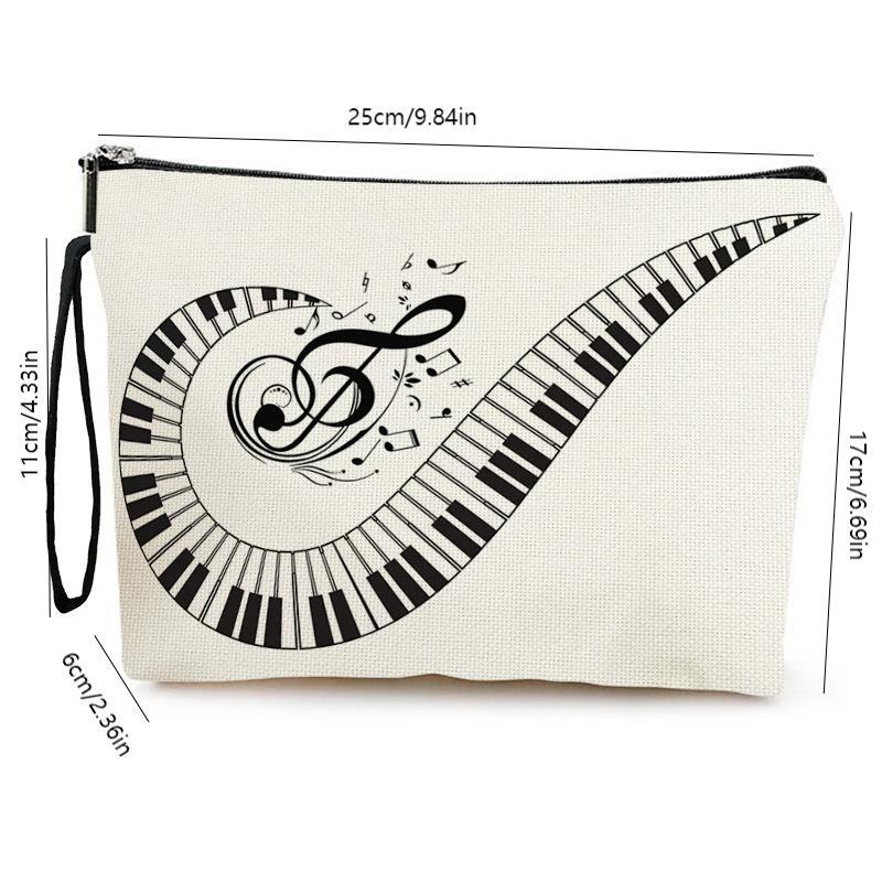 Trendy Piano Note Cosmetic Bag Large Capacity Stationery Storage Bag Portable Travel Toiletry Pouch Female Clutch Bags