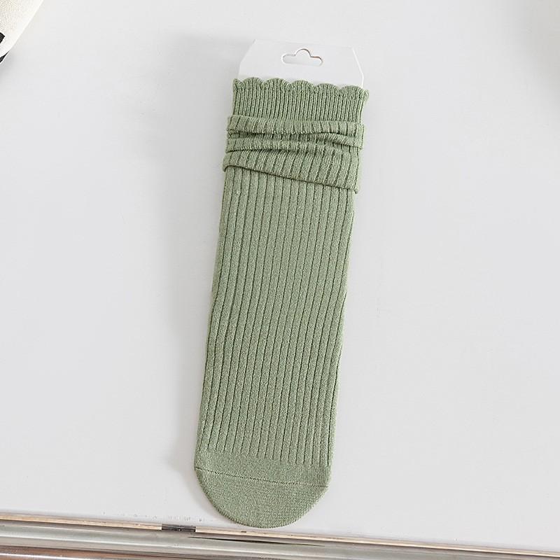 Lace Socks Children'S Stacking Socks Thickened Warm Wool Socks Solid Color Retro Sweat-Absorbing And Deodorant Medium Tube Socks