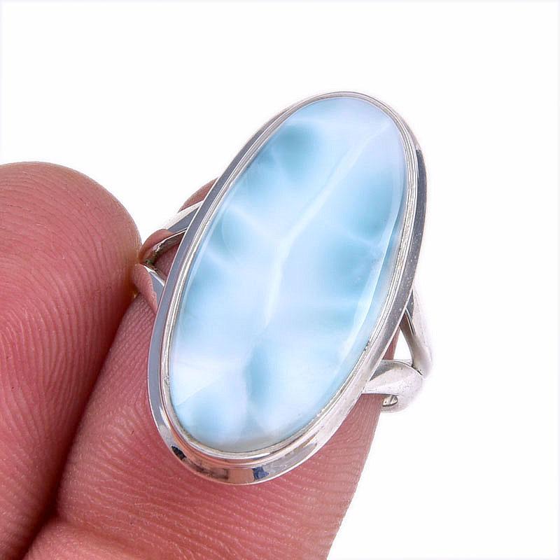 

Подарочное кольцо из натурального стерлингового серебра 925 пробы с драгоценным камнем Ларимар S.7 T6U05