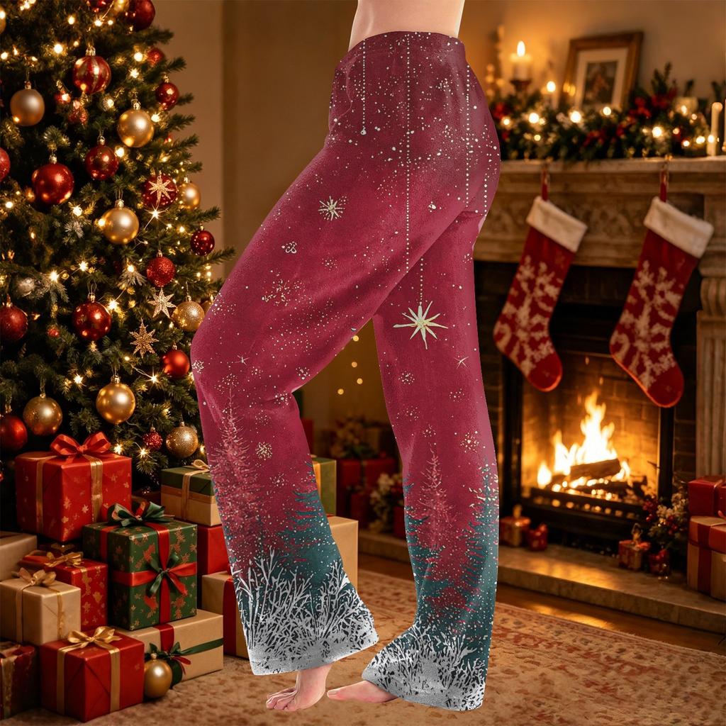 Women's Christmas Print Pants Casual Plush Pajama Bottoms for Holiday Lounging