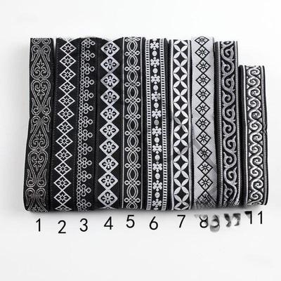 Bordură tradițională etnică din dantelă cu modele alb-negru pentru îmbrăcăminte, covoare și accesorii
