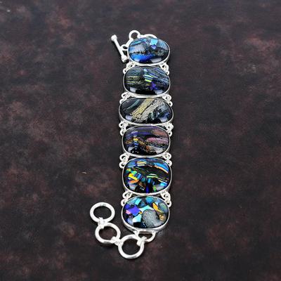 American Dichroic Glass Bracelet 925 Sterling Silver Bracelet Adjustable Chain Bracelet Handmade Gemstone Bracelet Silver Jewelry For Gifts