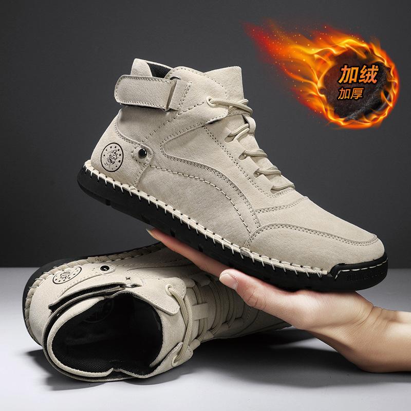 

American high-end leather high-top cotton shoes men s winter velvet outdoor sports and leisure mountaineering shoes 46