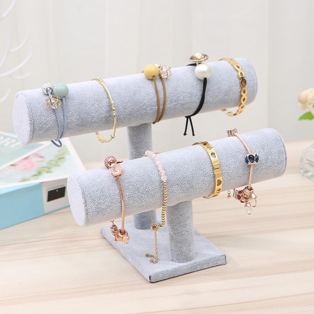 Styling Jewelry Display Stand Portable Velvet Bracelet Bangle T-Bar Headrope Rack Watch Ornaments Organizer 1/2/3-Tier