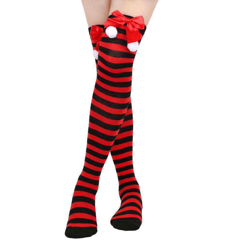 Kniestrümpfe für Damen, hohe Strümpfe, lange Baumwollstrümpfe, gestrickt, warme Socken, schwarz, weiß, rot, gestreift, Weihnachten