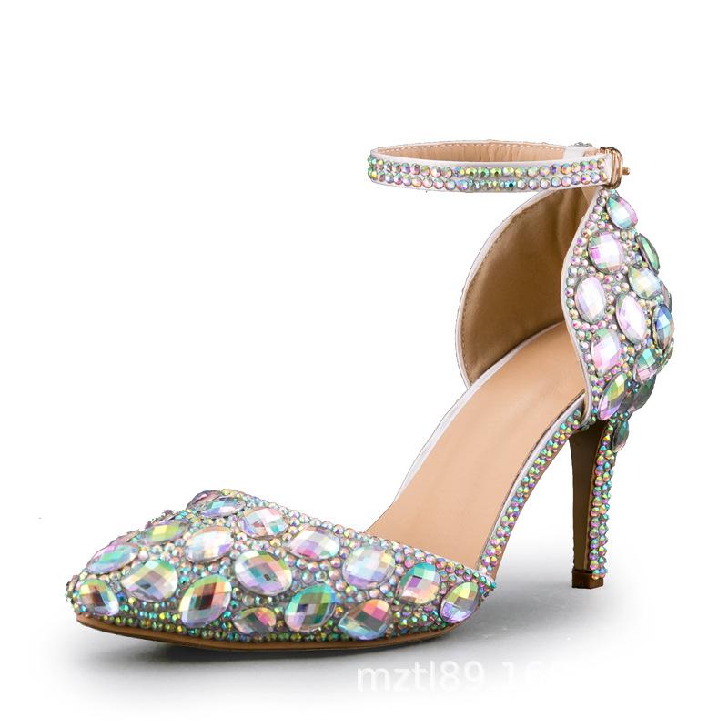 

Ручной работы, со стразами, с острым носком, с открытым носком, на шпильке, из белого кристалла, с полым задником, босоножки, сексуальная подиумная женская обувь 44 белый