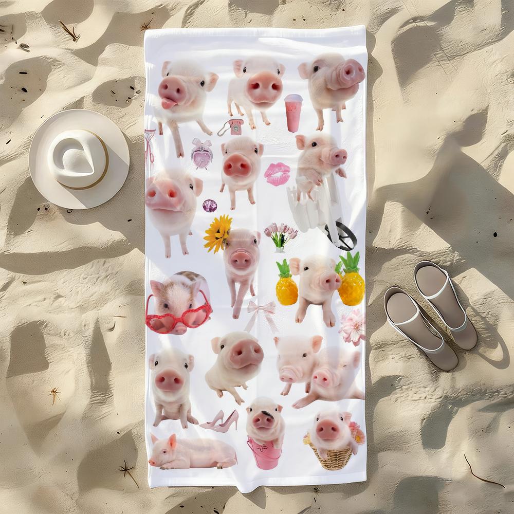 Cute Pig Towel For Swim Yoga Gym Quick Drying Soft and skin-friendly Beach Towels All-Season