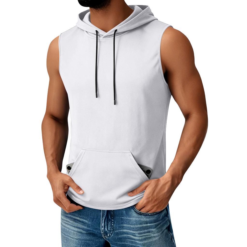 Men's Hooded Pocket Top  Men's Casual Sports Quick Drying Sleeveless Top