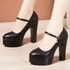 13cm Small Size 32-43 Shallow Soft Leather Platform Pumps 2025 Spring Women's Block High Heels Shoes Dress Model Wedding Party