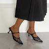 Crystal Women Slippers Heeled Sandals Pointed Toe Mesh Mules Shoes Woman 2025 Trend Summer Elegant Pumps Dress Slides Plus Size