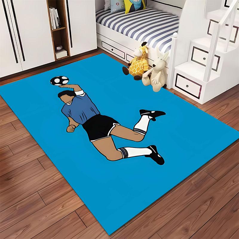 Soccer Player Jumping Artwork suitable as a non-slip mat for the living room or bedroom sofa