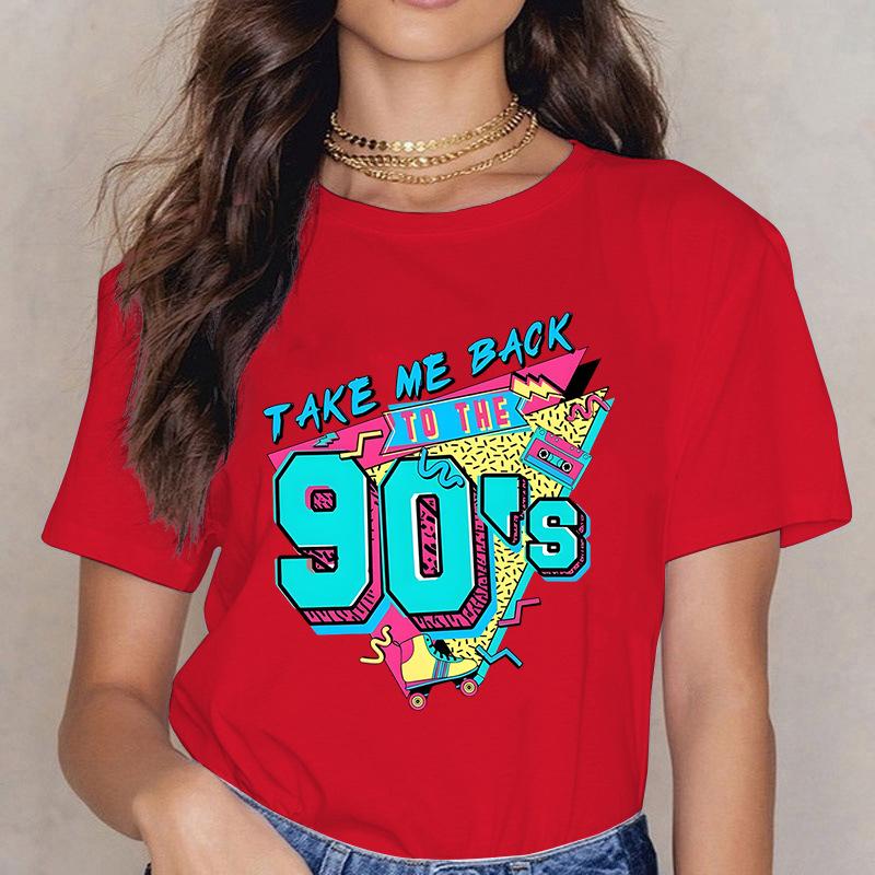 Take ME BACK TO THE 90'S Fun Letter Printed Casual Loose Round Neck Cotton Short Sleeved Top T-Shirts Women’s