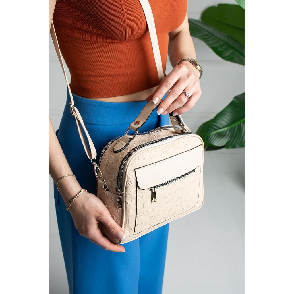 Damen-Hand- und Umhängetasche aus schwarzem Lacost-Leder mit 3 Fächern und verstellbarem Riemen