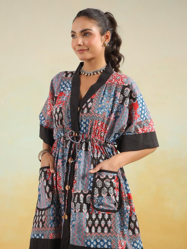 Indigo Patchwork Printed One Size Kaftan Top