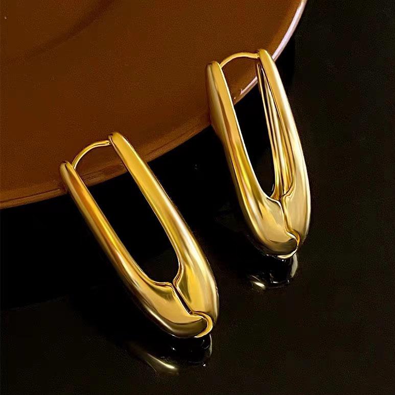 Gold Teardrop Oval Earrings with Unique High-End Minimalist Design