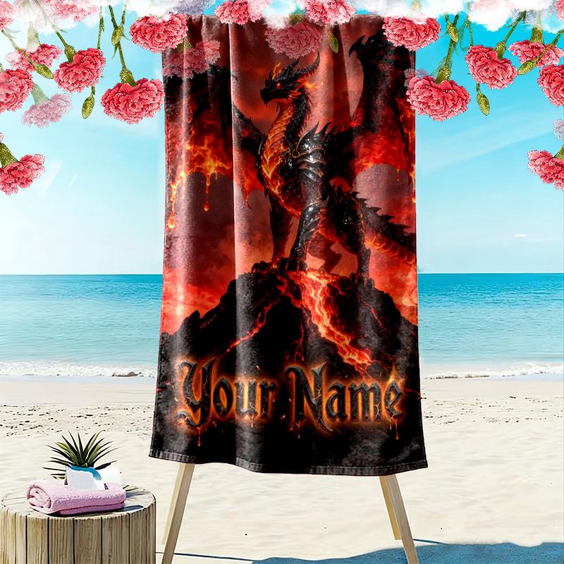 Name Custom Dragon Art Print Beach Towel, Large Soft Quick Dry Towel for Beach Camping Swimming