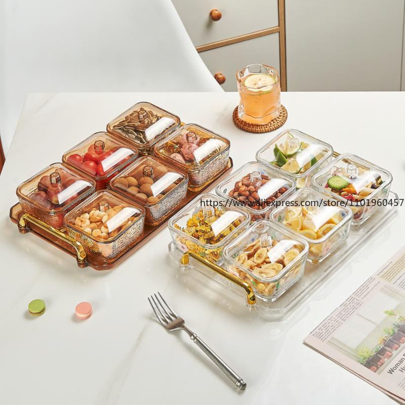 Luxuriöse Servierplatte aus Glas mit 6 Fächern, hochästhetisches Design, perfekt für Snacks, Früchte, Desserts zu Hause