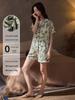 Women's Summer Floral Ice Silk Short Sleeve & Shorts Loungewear Set