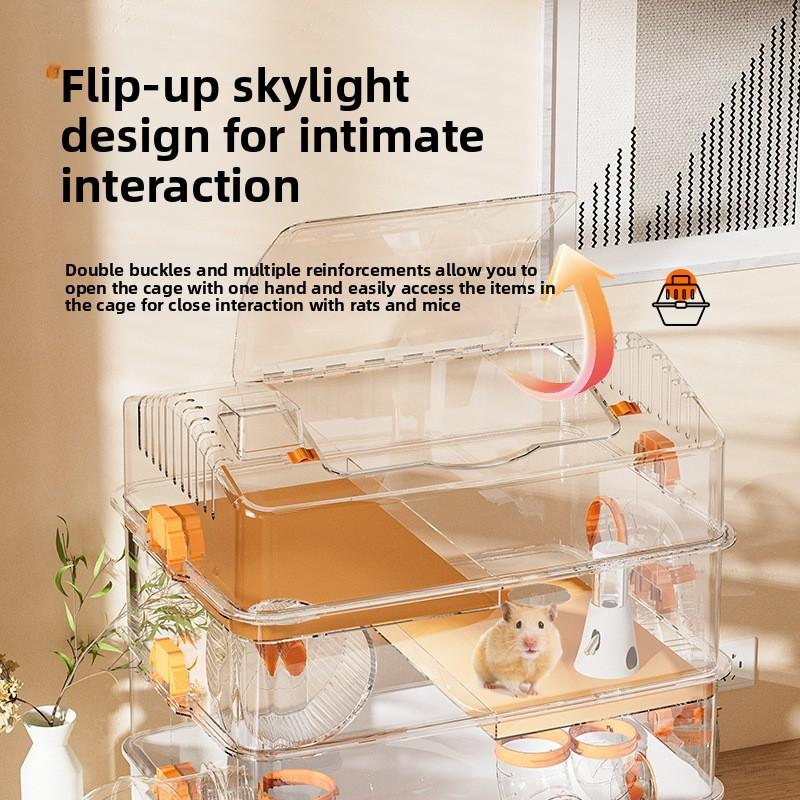Large Hamster Cage Three Levels Raised Acrylic Transparent Habitat Spacious Pet Villa DIY Luxury Tunnel Hamster Playground