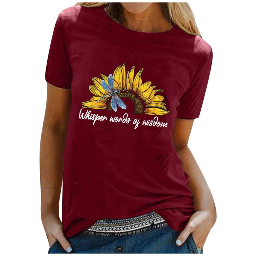 Women Casual Letter Printing Short Sleeves  Loose T-Shirt Blouse Tops