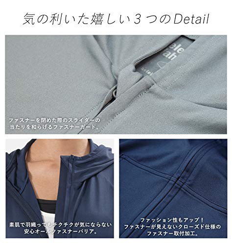 Heleiwaho Women's Rash Guard, Hoodie, Long Sleeve, Amphibious, Sweat-Wicking, Quick-Drying, UV Protection, UPF 50+, Size M, Black