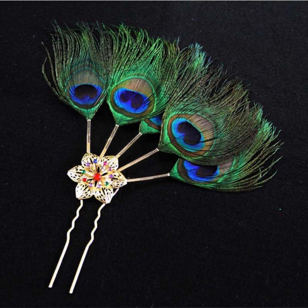 Temperament Peacock Feather Hairpin Ethnic Dance Hair Stick Hairstyle Design Tool Hair Accessories