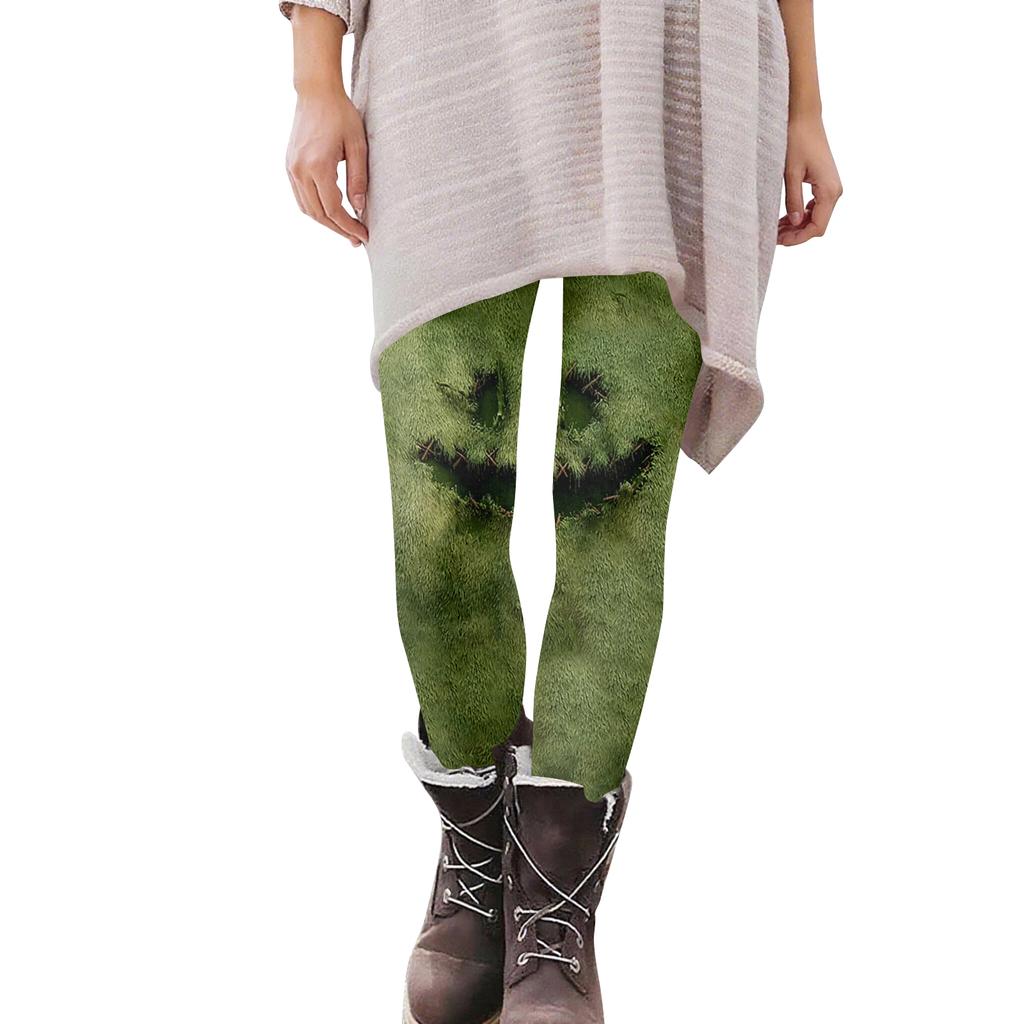 Damen Casual Mode Outdoor Halloween Bedruckte Slim Elastische Yogahose Cropped Hose