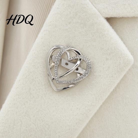 Scarf Fastening Pin Double Layered Love Heart Brooch Rhinestone Lapel for Men Heart-shaped Brooch Women Decorative Badge Clothes Bag Hat Suits