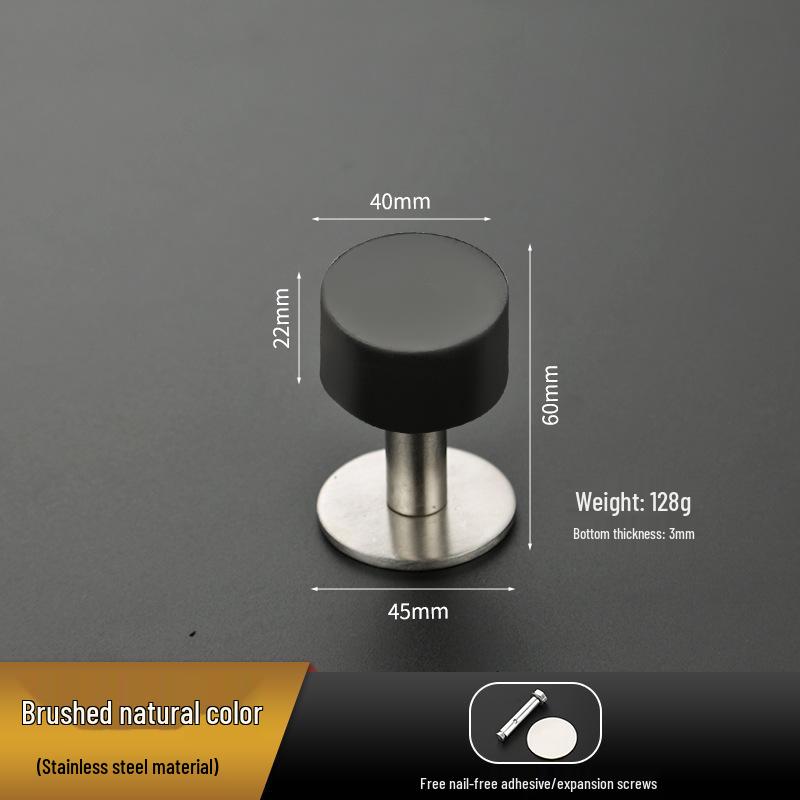 Non-Punch Thickened Stainless Steel Glass Door Stop with Rubber Top - Anti-Collision Limiter for Bathroom or Hotel Entrances
