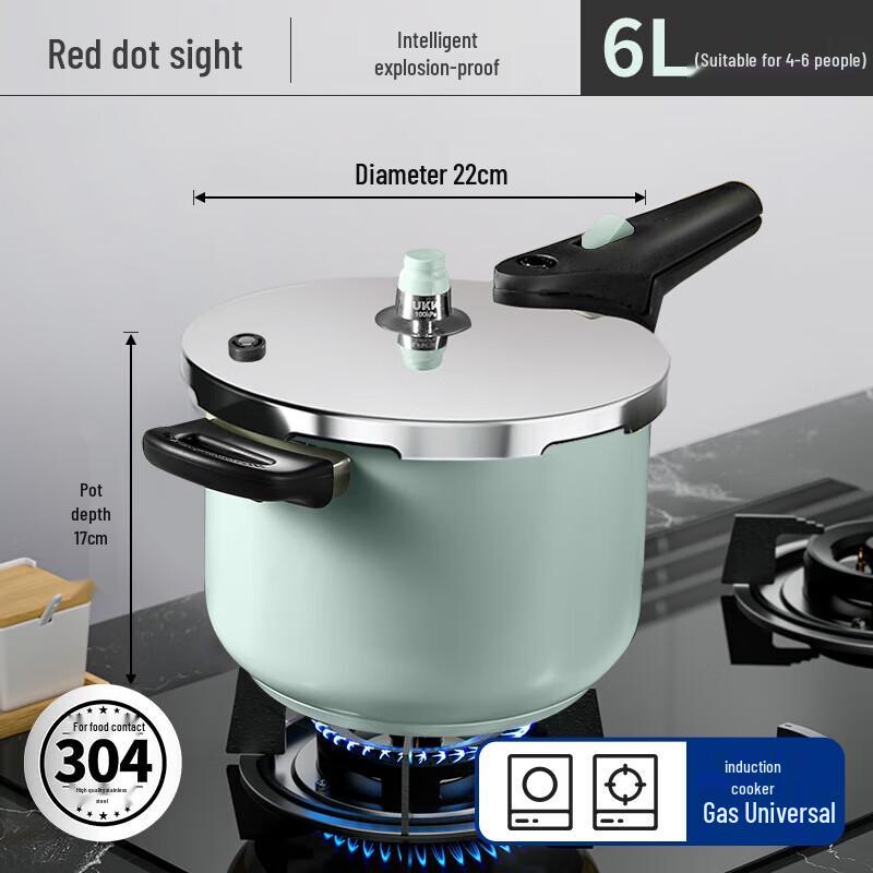 UKK Macaron 304 Stainless Steel Pressure Cooker - Light Green, 22cm, 6L