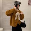 Lace Bow Round Neck Sweater Jacket for Women Autumn and Winter Loose Knitted Cardigan